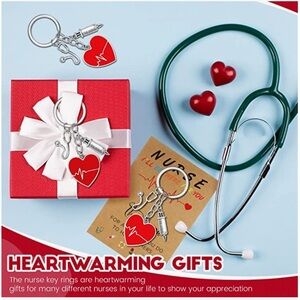 Nurse Keychain Gift Set with 3 Pendants and Appreciation Thank You Card.